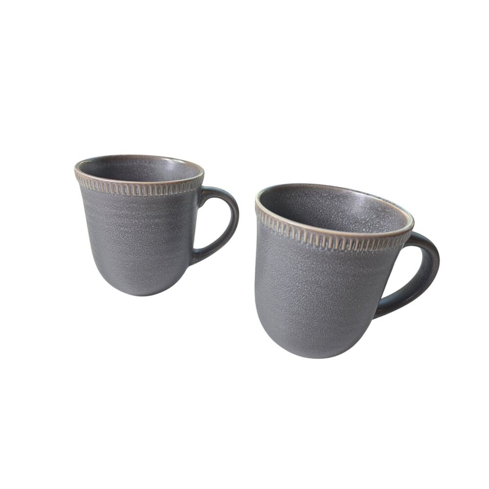 PIER 1 Easton Charcoal Gray Stoneware Discontinued Coffee Mugs Set of 2
